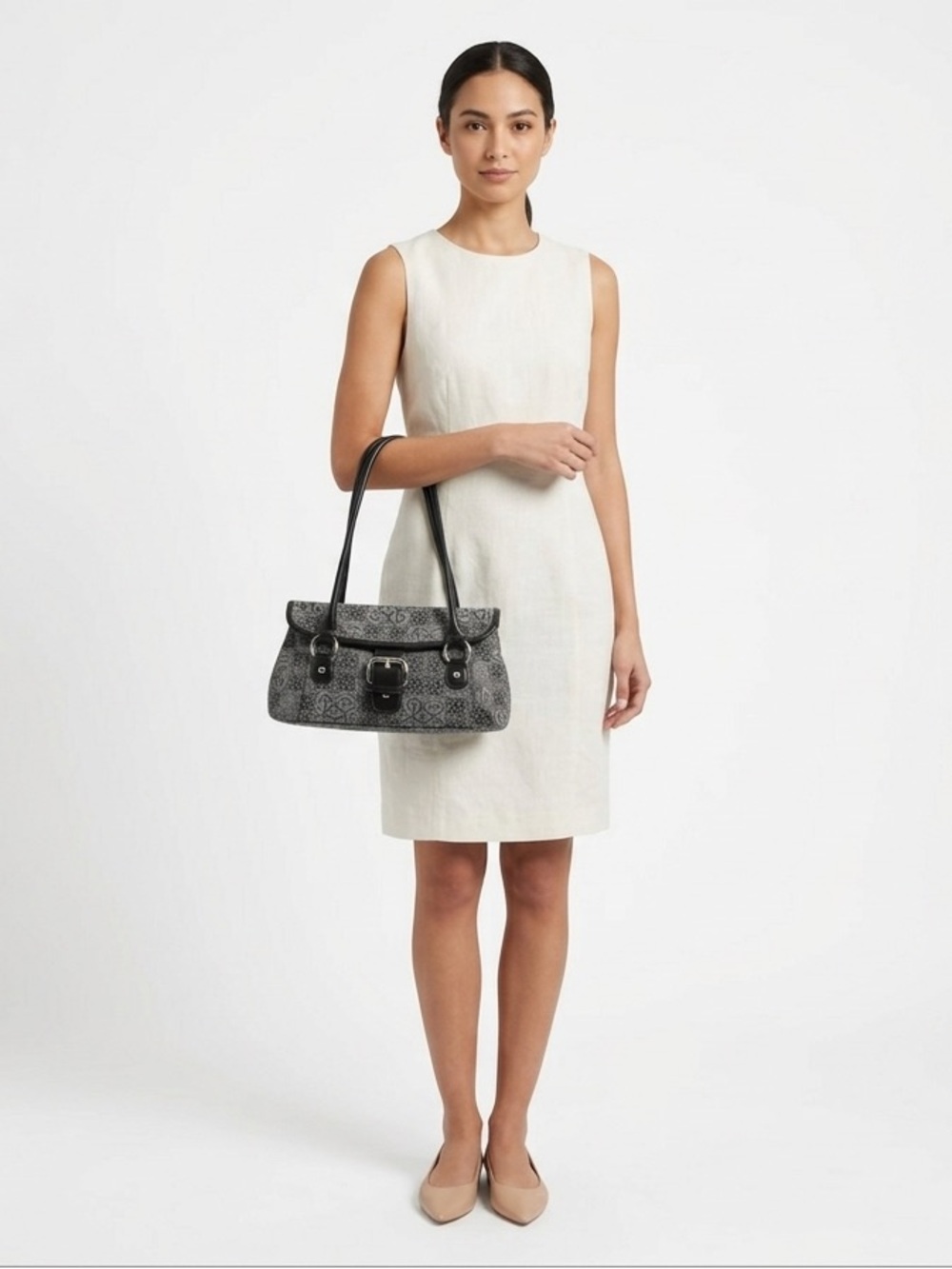 Giani Bernini Monogram Baguette Shoulder Bag Grey Black Y2K Vintage Style